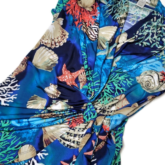 Cache under water. Beach vacation cruise nautical sea faux wrap top size small. - Picture 2 of 4